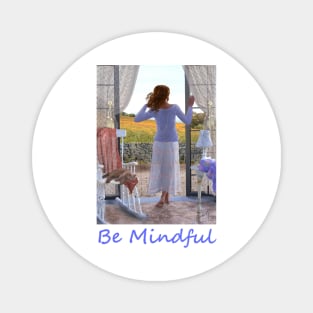 Woman looking out of window at meadow zen yoga buddhism Magnet